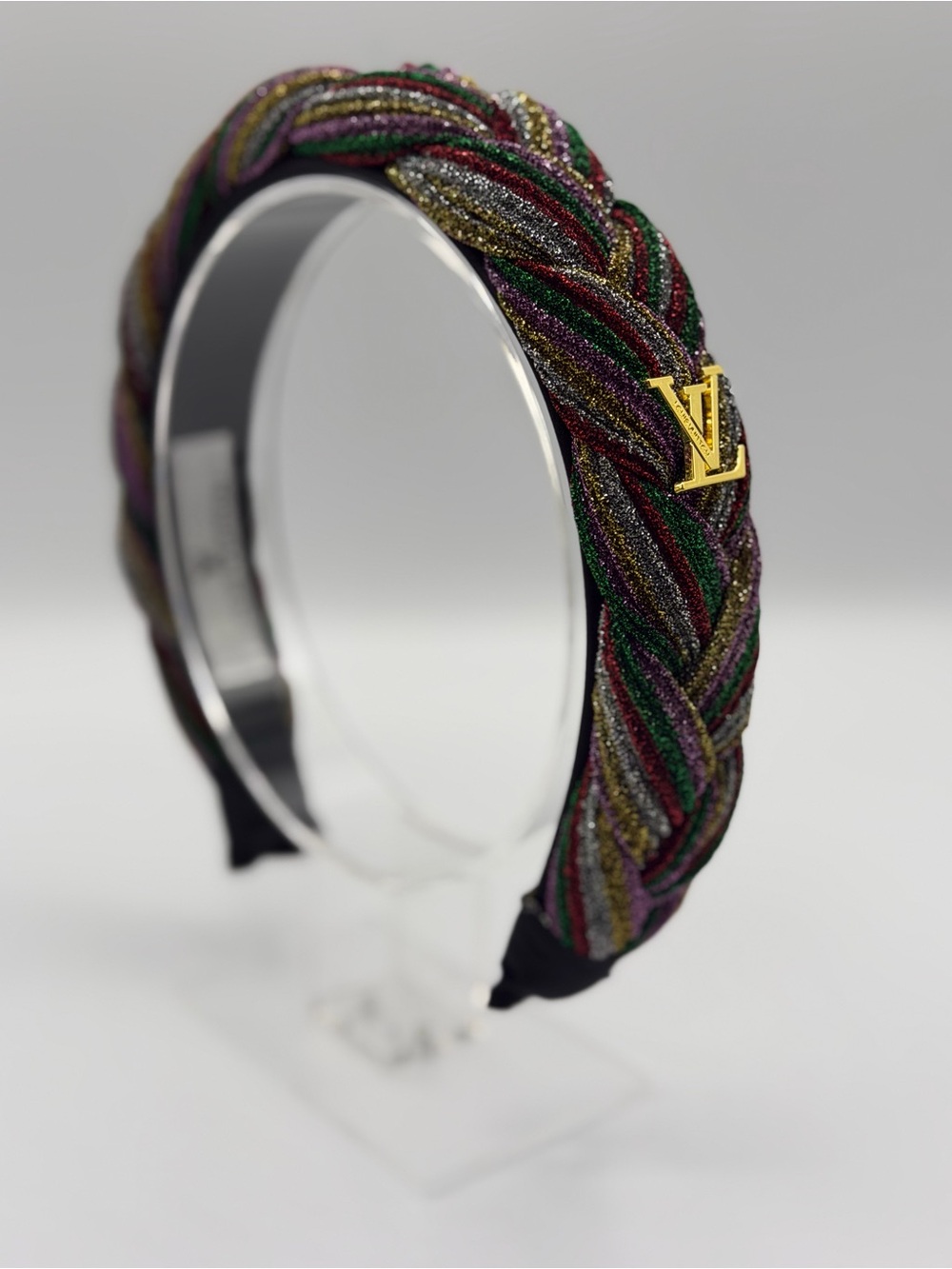 Louis Vuitton Multicolor Braided Headband with Gold LV Emblem